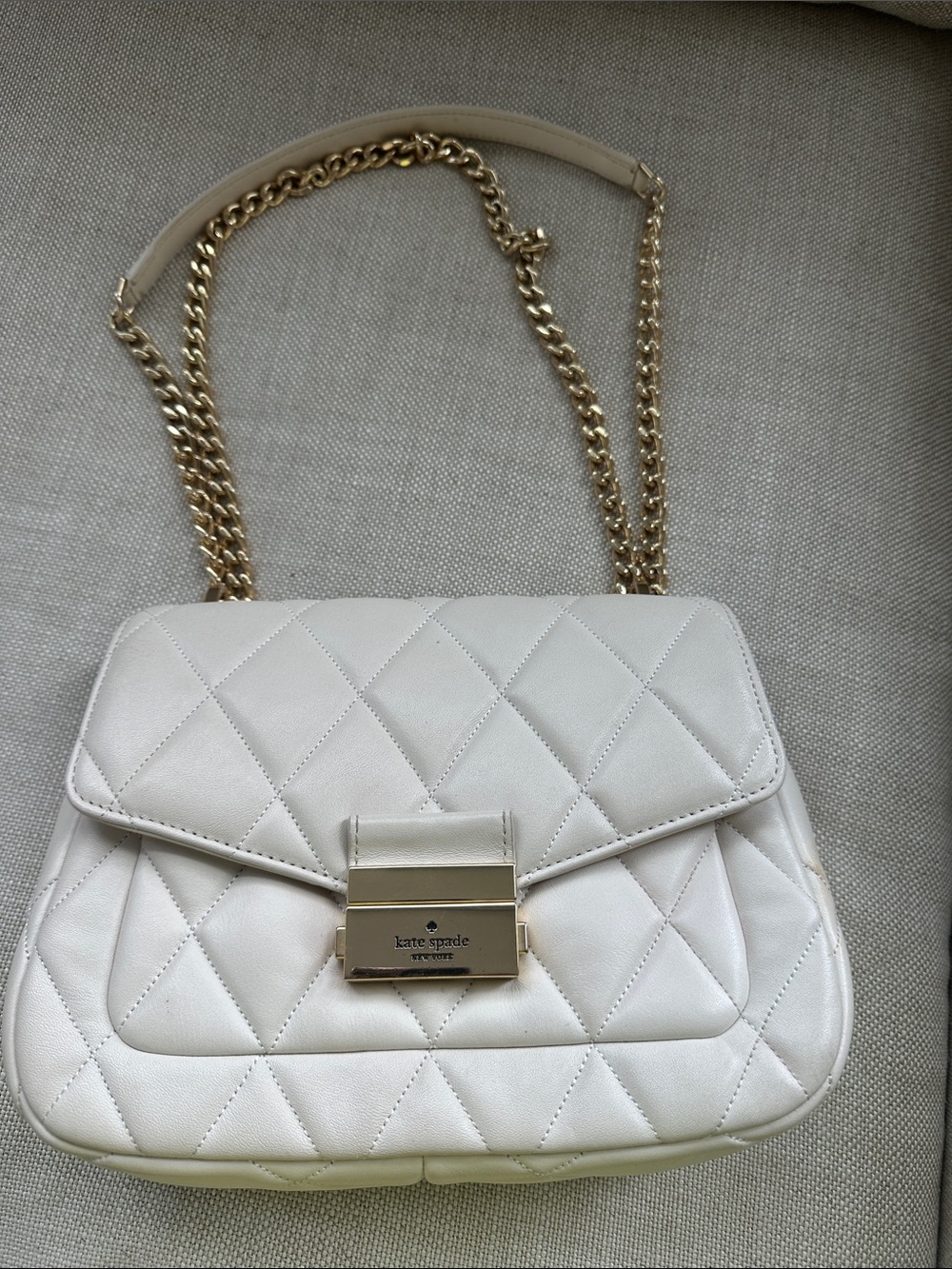 kate spade Cream Quilted Shoulder Bag with Gold Hardware